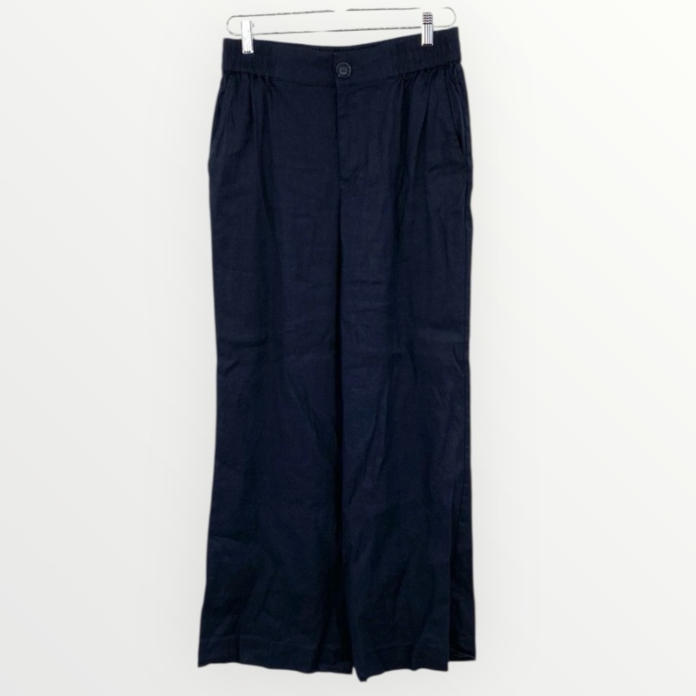 Cabi Finale Trouser #6425 Women’s Small Navy Blue Pleated Linen Blend Wide Leg